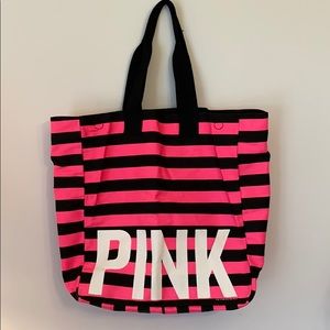2011 VS Pink pink & black striped canvas tote bag